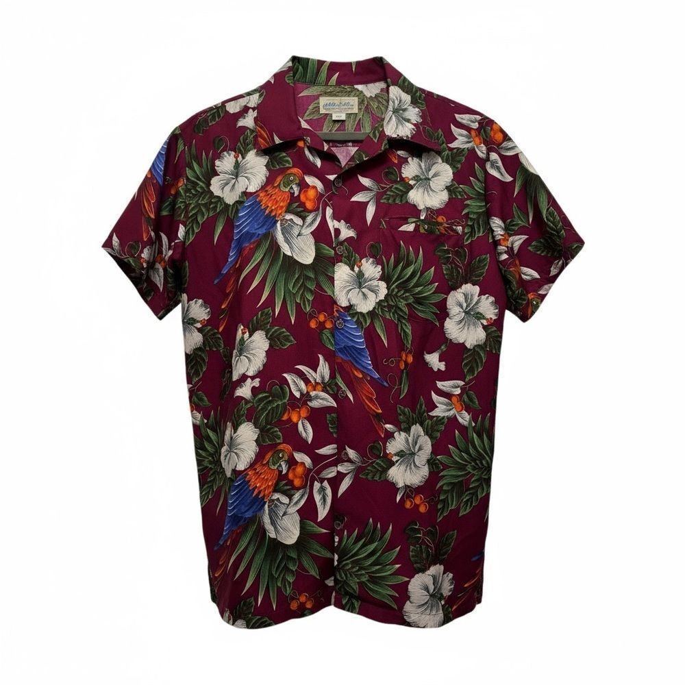 Vintage Purple Maroon Parrot Aloha Hawaiian Shirt